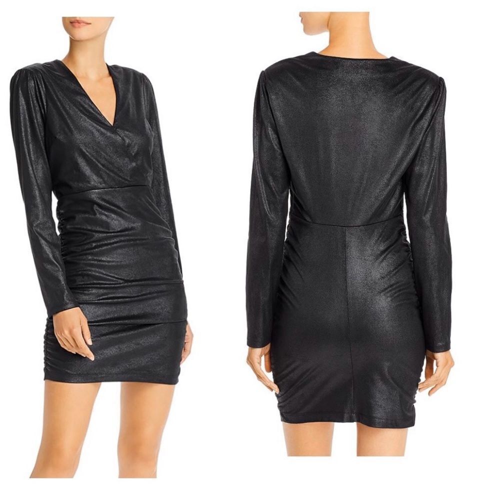 NWT! Likely Gwendolyn black ruched long sleeves mini dress 0